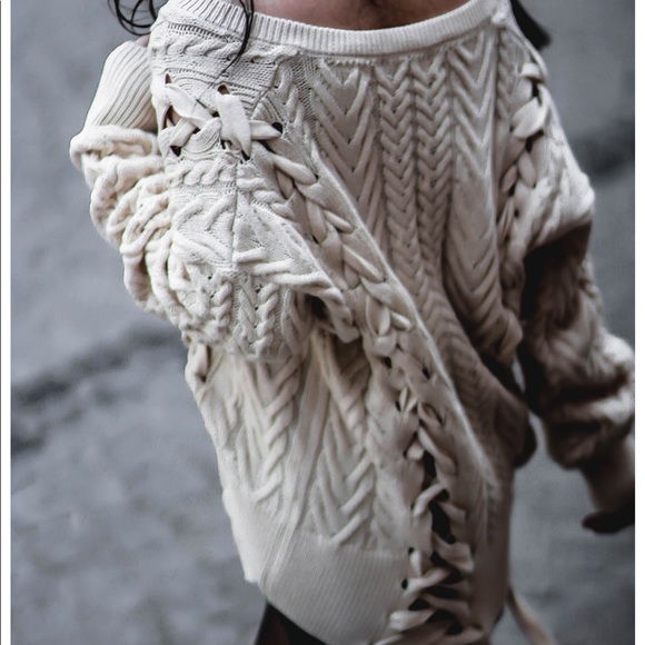 Zara Lace Up Cable Knit Sweater 
